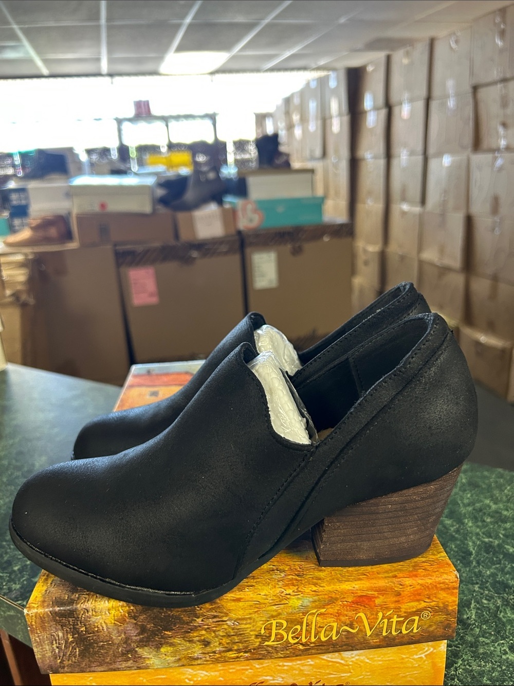 Bella Vita Black Slip-On Stacked Heel Booties